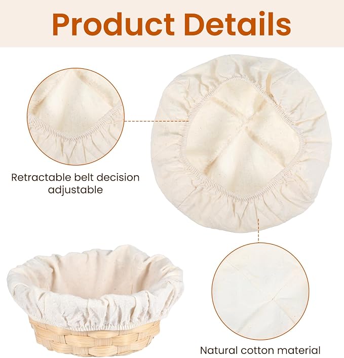 3 Pcs Bowl Covers for Bread Proofing 10 Inch, Cotton Linen Sourdough Basket Liner Cloth for Bread Proofing (Gray-White, 9.8 x 3.1 Inches)