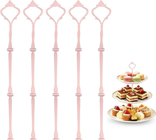 3 Tier Tiered Plate Hardware Kits Fruit Cake Plate Handle Fitting Hardware Rod Cucake Stand Tower Holder Pink Crown 5 Sets（Plate not Included）