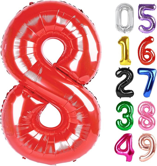 Red Number 8 Balloon 40 Inch, 8th Birthday Party Decorations for Children, Giant 8 Foil Balloon for Party Supplies