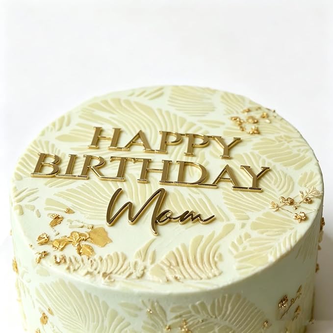 Gold Acrylic Happy Birthday Mom Cake Topper, Mother's Birthday Party Cake Decoration, Cake Charm Decor Supplies