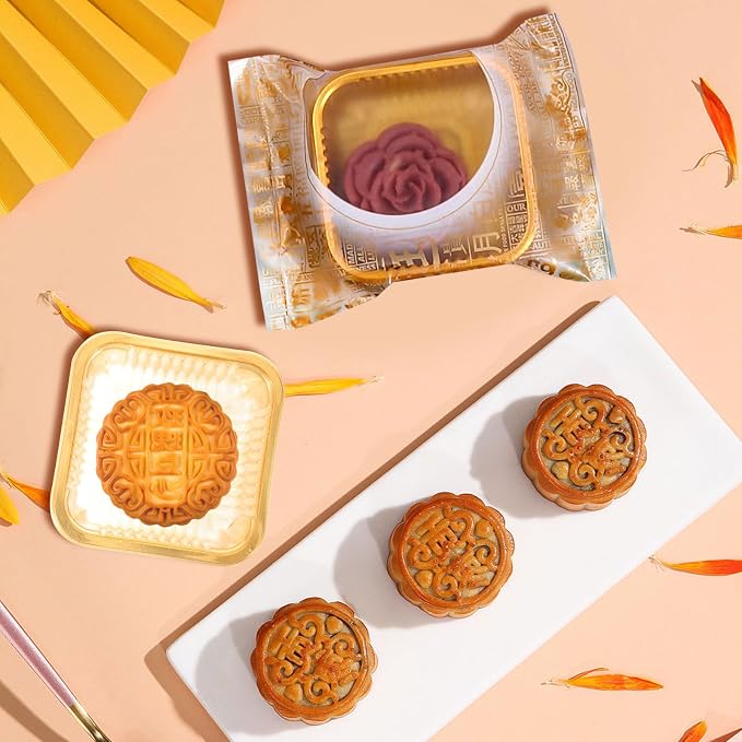 Mooncake Packaging Bags and Tray Set 5.70X4.33 Inch Clear Plastic Single Moon Cake Container for Bakery Pastry Food Storage and Sealing