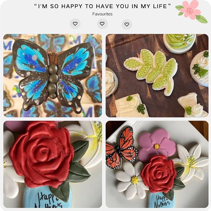 LUBTOSMN Flower and Leaf Cookie Cutter Set-7 Piece-Daisy, Lily, Rose, Tulip, Oak Leaf and Butterfly Fondant Biscui Cutters