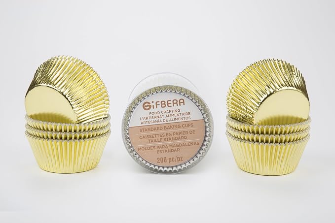 Gifbera Standard Gold Foil Cupcake Liners Wrappers Metallic Baking Cups, 200-Count