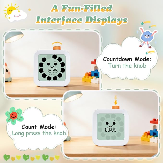 EooCoo School Supplies for Kids Visual Timer for ADHD & Autism, Digital Countdown Timer with Smiley Face-Style Visual Time Progress, Easy Time Management Tool, Classroom Learning & Home Daily Routines