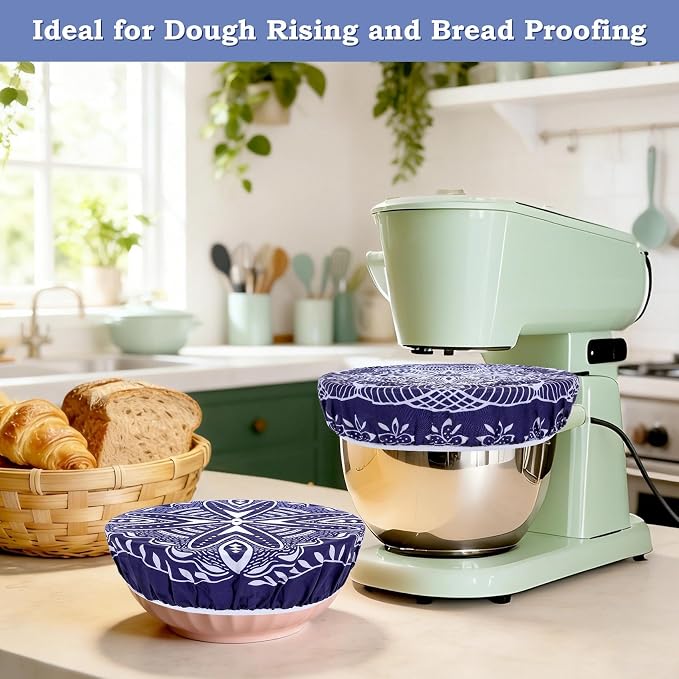 2 Large Reusable Beeswax Bowl Covers for Bread Proofing, 10/12 Inch Elastic Beeswax Wraps Cotton Cloth Sourdough Bowl Covers for Proofing Baskets, Mixer Bowls, Food Storage Containers