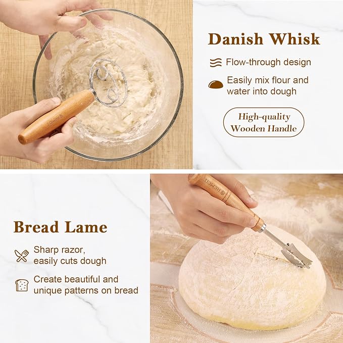 Complete Sourdough Starter Kit 9"Round & 10" Oval Silicone Banneton Bread Proofing Baskets, Sourdough Bread Baking Supplies with 34oz Fermentation Jar, Bread Lame, Scraper, Danish Whisk