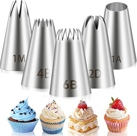 4 Pcs 1M 2D 6B 4BCake Piping Tips, Cake Decorating Supplies Piping Tips, Pipings Nozzles Decorating Tip, Baking Tools for Cupcakes, Cake, Cookie and Decoratings