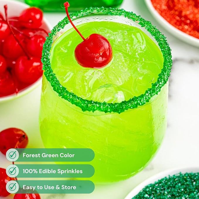 Green Sanding Sugar | Deep Green Sprinkles | Edible Coarse Sugar Crystals | For Baking Dessert Decorating, Cake, Cupcake, Cookie, Ice Cream | Christmas St Patrick's Day Holiday Party | 4.6 Ounces