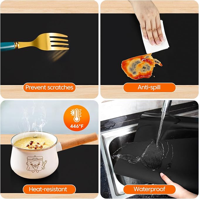 Large Silicone Mats for Kitchen Counter, 16" x 72" Heat Resistant mat, Food-Grade Silicone Pastry mat, Multi-Purpose Countertop Protector Mat, Skin-Friendly Surface,Freely Cuttable,Black