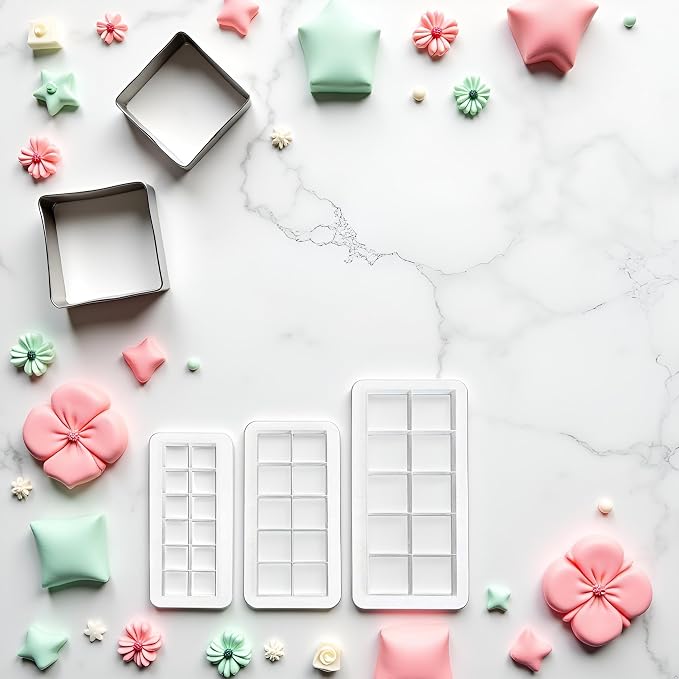 3Pcs White Square Cookie Cutter Set, Geometric Multicutter Cake Fondant Cutter, 3 Size Square Biscuit Cutters, Easy to Store, Cookie Cutter Baking Tools, Cookie Cutters