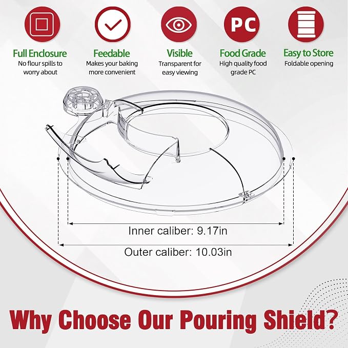 Pouring Shield for KitchenAid 6-7QT Tilt-Head Mixer,Only for Stainless Steel Bowl,Safety Secure Fit Splash Guard for Kitchen Aid Stand Mixer,Kitchen Aid Accessories and Attachments