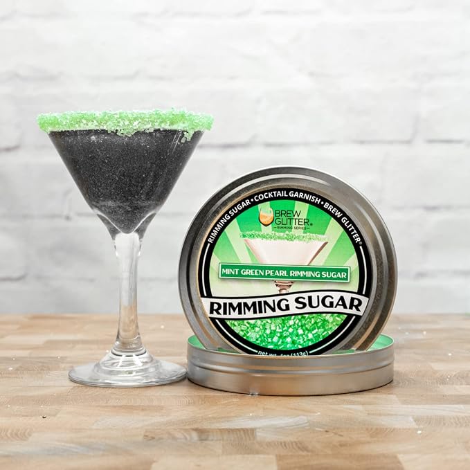 Brew Glitter - Mint Green Rimming Sugar (4oz, 1x Bar Tin) Cocktail Garnish for Mixed Drinks & Refreshments