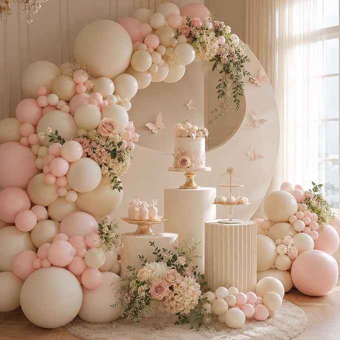 Dusty Pink Balloon Arch Kit, 122Pcs Dusty Pink Ivory Sand White Matte Balloons for Girls Boho Birthday Bridal Wedding Engagement Neutral Baby Shower Anniversary Party Decorations