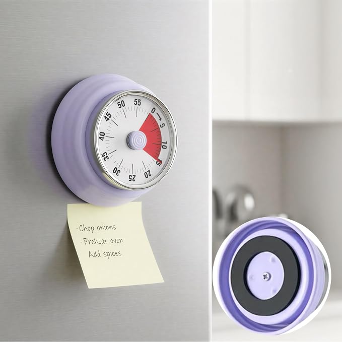 60-Minute Magnetic Visual Timer, Silent Operation and No Battery Needed, Time Management Tools for Kitchen, Homeschool Desk, Office Meetings & Home Learning Timer (Purple)