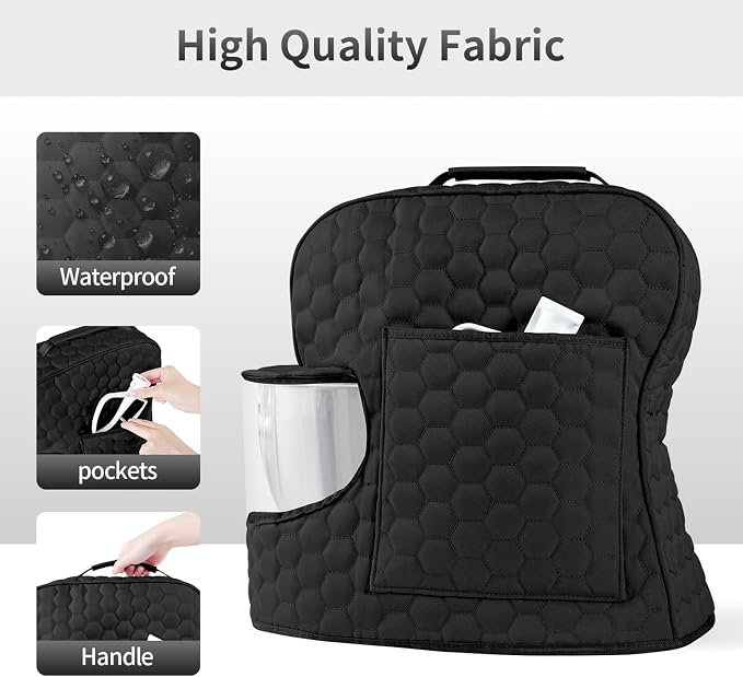 Stand Mixer Dust Cover Compatible with KitchenAid Mixer - Stand Mixer Cover Fits for 4.5/5 Quart, Storage Bag with 2 Pocket for Accessories and Attachments（Black, For 4.5- 5QT）