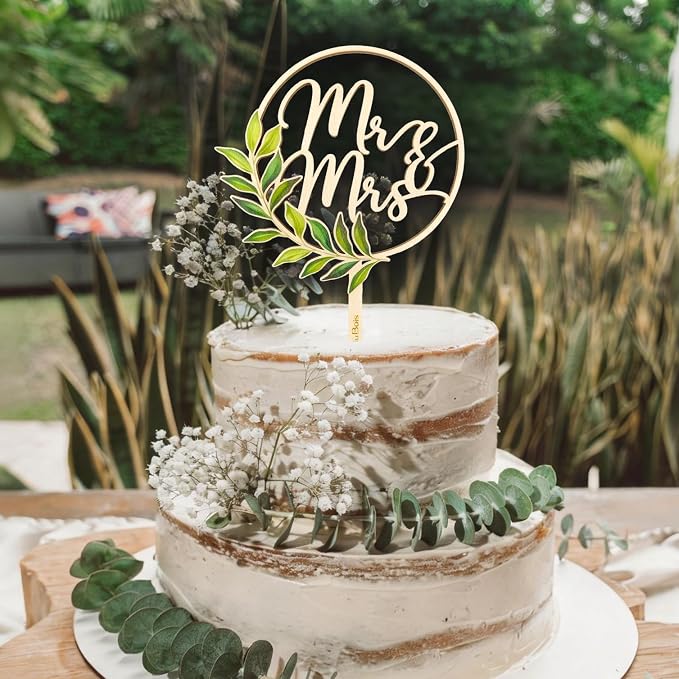 Mr and Mrs Cake Topper, Rustic Wooden Floral