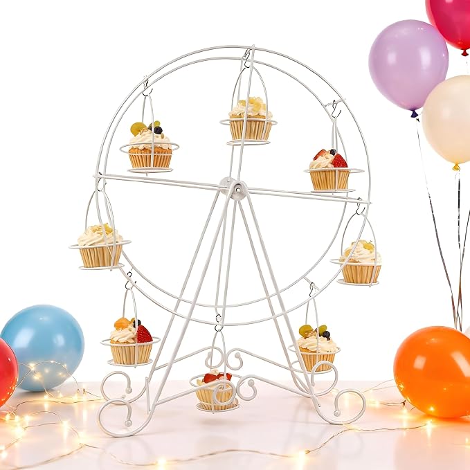 Ferris Wheel Cupcake Stand Dessert Serving Tray, Ferris Wheel Cupcake Stand for Carnival and Circus Theme Party Wedding Party Furnishing Accessories (White)
