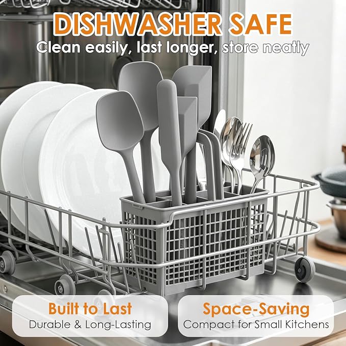 5-Piece Silicone Spatula Set for Baking, 446°F Heat Resistant Non-Stick Cooking Utensils, BPA-Free Food Grade Silicone Scrapers, Non-Scratch Flexible & Dishwasher Safe, Grey