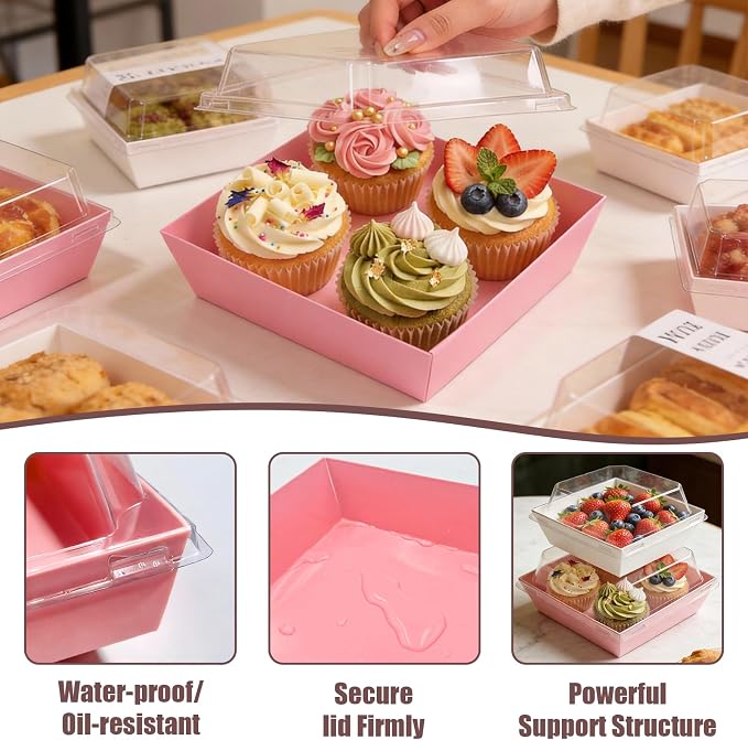 150 Pack Charcuterie Boxes with Clear Lids, 5 Inches Square to Go Paper Disposable Food Containers Dessert Boxes - Sandwich, Cookie, Sushi, Cake Slice, Strawberries 5 Colors
