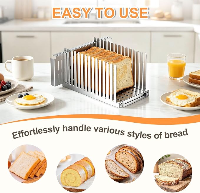 Bread Slicer for Homemade Bread - Upgrade Adjustable Stainless Steel Bread Cutter Board, Foldable Slicing Guide for Homemade Bread, Bagels, Toast, Bakery Kitchen Gadget Gift