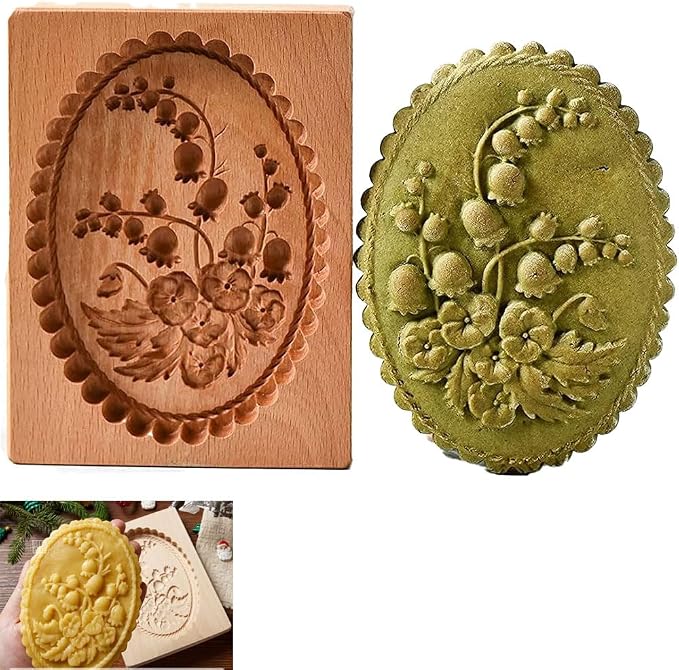 Carved Wooden Gingerbread Cookie Mold,3D Wooden Baking Mold Cookie Biscuit Press Stamp Molds,Cookie Cutter,Cookie Stamp,DIY Biscuit Stamp Mould for Halloween Thanksgiving Christmas(Violet-Large)