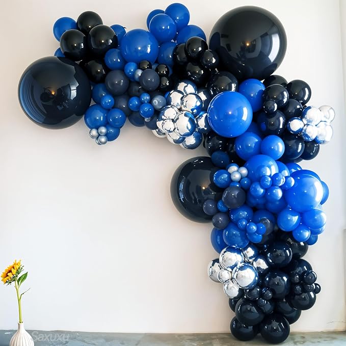 Blue And Silver Balloon Arch Kit, Blue Silver Balloons Garland Arch Kit With Star Foil Balloon, Dark Navy Balloons For Boy Men Birthday Party Wedding Anniversary Graduation Baby Shower