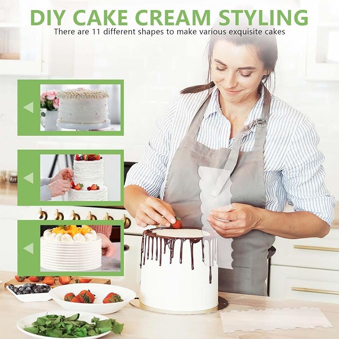 SenseYo 4 Pcs Acrylic Cake Icing Scraper Smoother Comb with Double Sided for DIY Mousse Butter Cream Cake Decoration