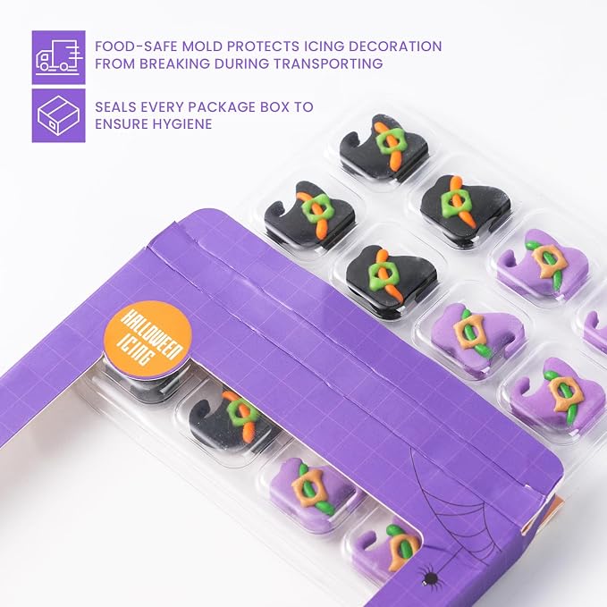 Edible Halloween Cake Decorations, 16 pcs Edible Witch Hats, Violet, and Black Witch Hats for Cupcakes Toppers, Cookies, Macarons, and Ice Cream