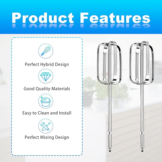 2pcs Hand Mixer Beaters Attachments Compatible with, Universal Stainless Steel Electric Hand Mixer Whisk Replacement for Cooking and Baking