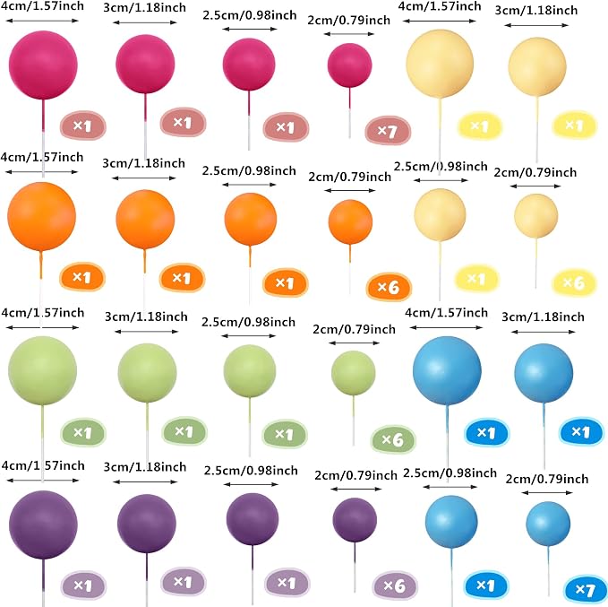 56 PCS Ball Cake Picks Colorful Ball Shaped Cake Topper Pearl Balls Cupcake Cake Insert Topper for Birthday Party Wedding Decoration Supplies Color Series Six Colors