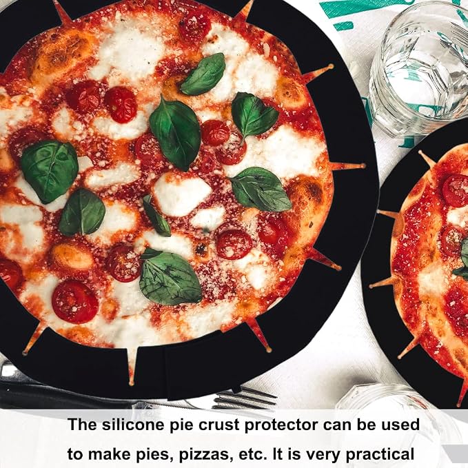 Adjustable Pie Crust Shield,Pie Edge Protector Tools,Round Silicone Baking Cake Pizza Cover,BPA-Free,for Halloween Christmas Party Baking,Fits 8-11.5 Inches Pie (Black-2pcs)