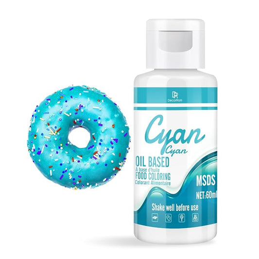 Oil Based Food Coloring - Vibrant Food Coloring for Chocolate, Candy Melts, Baking, Cake Decorating - Upgraded Edible Food Color Dye for Icing, Fondant,Butter, Cookie, DIY Crafts - 2 Fl.oz (Cyan)