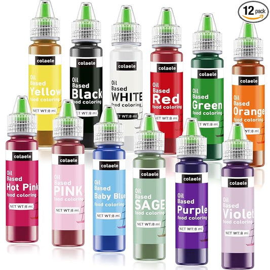 Oil Based Food Coloring Set for Chocolates Melts - Tasteless 12 Colors Edible Oils Food Dye Candy Decorating, Oil Food Color Baking Frosting Cake Decorations, 8ml/Bottle