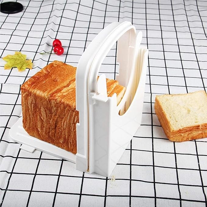 Bread Slicer Toast Cutting Adjustable Roast Loaf Slicer Cutter Foldable Compact Toast Slicing Machine Plastic Bread Slicer for Homemade Bread Foldable Kitchen Baking Tools, Upgrated