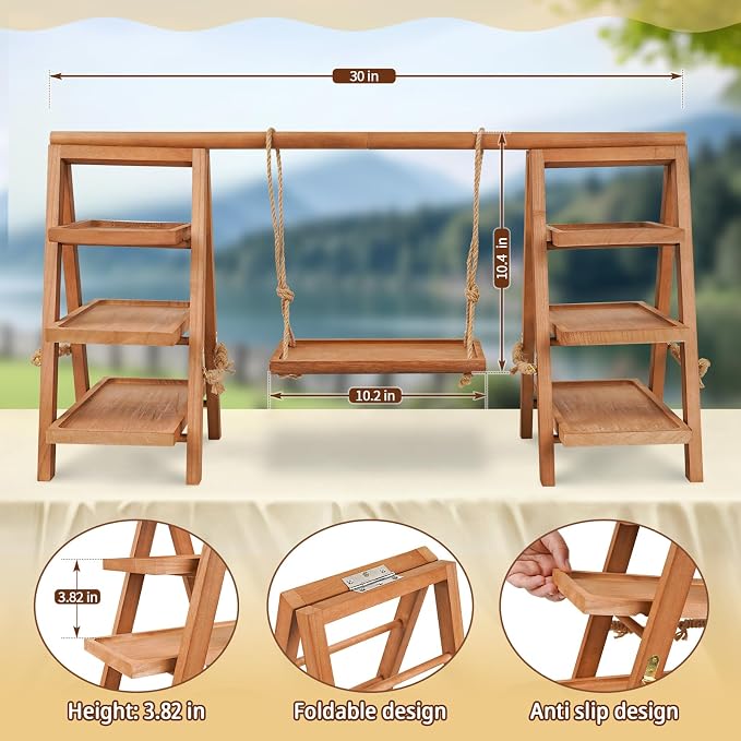 Flenpptly Wooden Cupcake Stand, 3 Tier Cupcake Display Stand for Dessert Display, Dessert Stands with Serving Tray and Foldable Stand for Party, Birthday, Wedding, Events, Baby Shower (Brown)