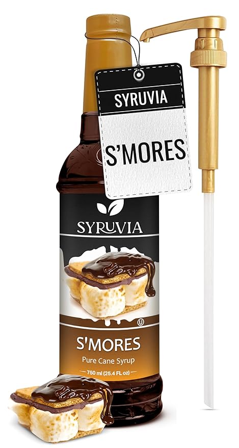 Syruvia Coffee Syrup, S'mores Flavored Syrup for Drinks, Lattes, and Desserts – 25.4 fl oz - with Pump