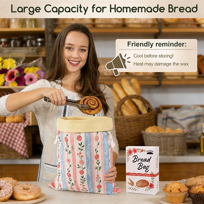 Beeswax Bread Bags for Sourdough, 2 Pack Reusable Bread Bag for Storage XL 17x13 Inch, Powder Blue Bread Bags for Homemade Sourdough - Keep Fresh, Freezer Safe