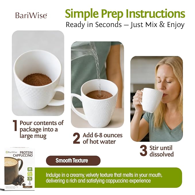 BariWise Protein Hot Drink Cappuccino Mix, Original, Low Sugar, Gluten Free, Keto Friendly & Low Carb (7ct)