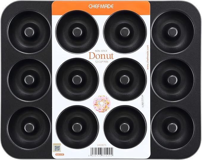 CHEFMADE Nonstick Donut Pan, 12 Cavity Ring Doughnut Pan for Baking Cookies Bagel (Black)