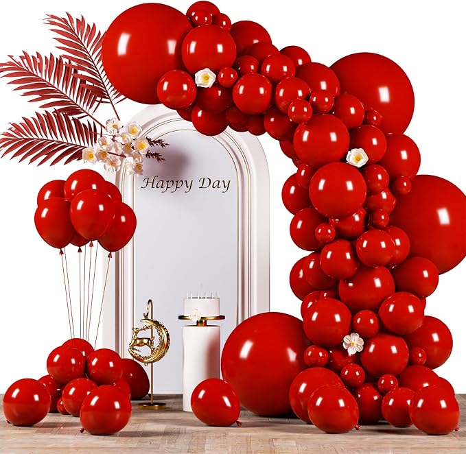 Voircoloria 130pcs Ruby Red Balloons Different Sizes 18" 12" 10" 5" Dark Red Latex Balloon Garland Arch Kit for Birthday Baby Shower Graduation Wedding Valentine's Day Christmas Party Decorations