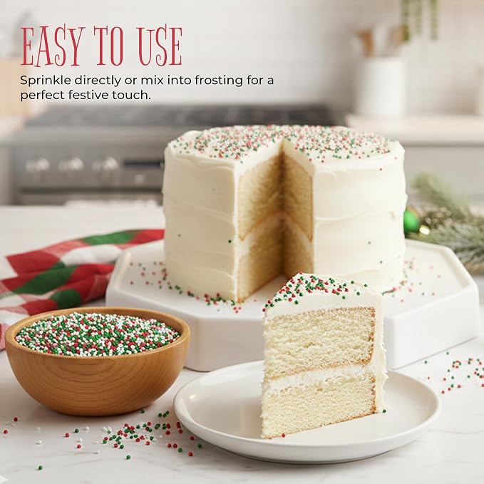 NY Spice Shop Mix Color Nonpareils Sprinkles - 3 Pound Red White & Green Non Pareil Sprinkle - Edible Holiday Winter Sprinkle for Holidays - Sprinkles For Holiday Baking & Toppings