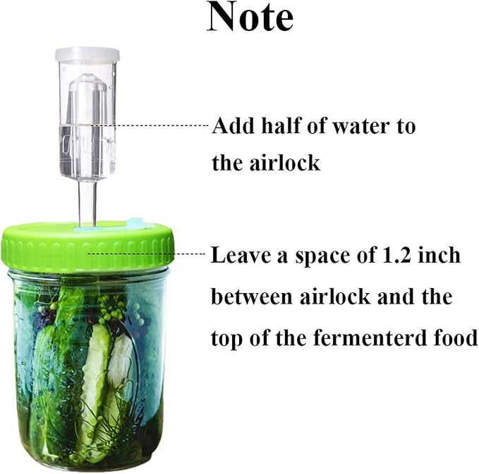 Fermentation Lids, Fermentation Kit for Wide Mouth Jars, 6 Set Plastic Fermenting Lids with 6 Airlocks, 6 Silicone Grommets, 6 Silicone Rings(Jars Not Included)