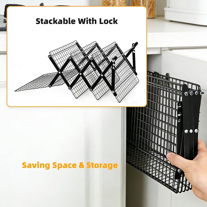 4 Tier Collapsible Cooling Rack for Baking, Adjustable Stackable Wire Cookie Cooling Racks, Space-Saving Foldable Baking Rack with Stable X-Leg Design for Cookies, Cakes, Bread and Pastries