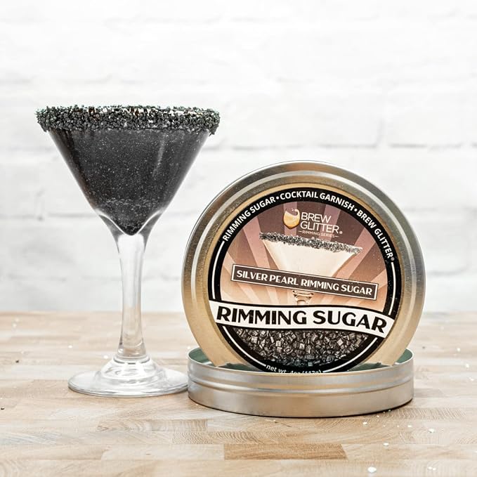 Brew Glitter - Silver Rimming Sugar (4oz, 1x Bar Tin) Cocktail Garnish for Mixed Drinks & Refreshments