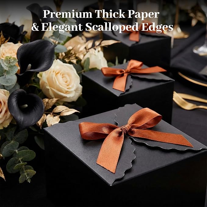 VGOODALL 10PCS Gift Candy Boxes, Black Treat Box with Ribbon Paper Candy Boxes for Wedding Cookie Chocolates Small Gifts