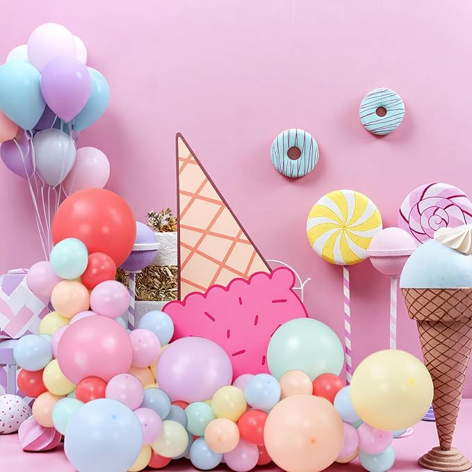Ice Cream Balloon Decoration Kit 122 Pcs Macaron Party Supplies Ice Cream Sign 10" 18" Macaron Balloons Double-hole Balloon Chain Adhesive Dots for Summer Birthday Theme DIY Party Supplies