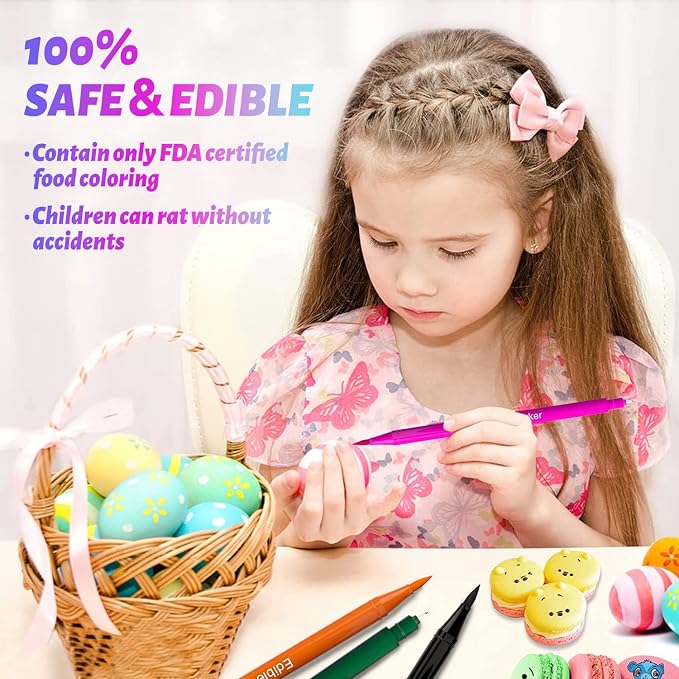 Fanika 12Pcs Edible Markers for Cookie Decorating, Upgrade Double Side Ultra Fine Tip Food Coloring Pens for Cakes Decorating,Fondant,Easter Eggs,Macaron,Frosting - With 3PCS Black Set