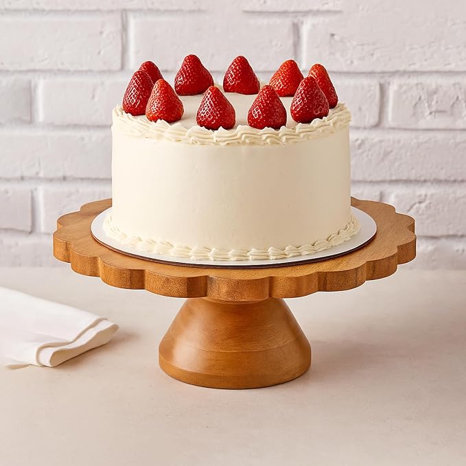 Mela Artisans 12" Mango Wood Cake Stand 5" Tall with Wooden Pedestal – Natural Finish Riser Designed for Birthday Cake and Cookie Display, Cupcake Stand & Decorative Trays