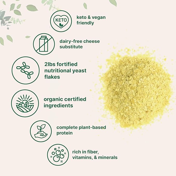 Micro Ingredients Organic Fortified Nutritional Yeast Flakes, 2lb (32oz) | Rich in Vegan Protein, B Vitamins, & Beta-Glucans | Keto Friendly, Dairy Free Cheese Substitute, Non-GMO, Gluten Free