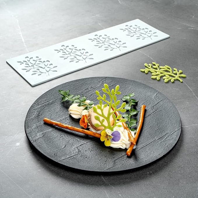 Restaurantware Silicone Baking Mat 1 Pack of Fondant Impression Mat Heat-Resistant Non-Stick Lace Mold Leaves Design Gray Mold for Pastry Decoration and Oven Use 11.57 x 3.82 Inches